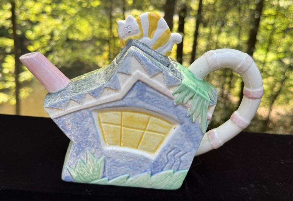 Rare Applause Home Sweet Home Teapot Cat On Hot Tin The Roof EUC!